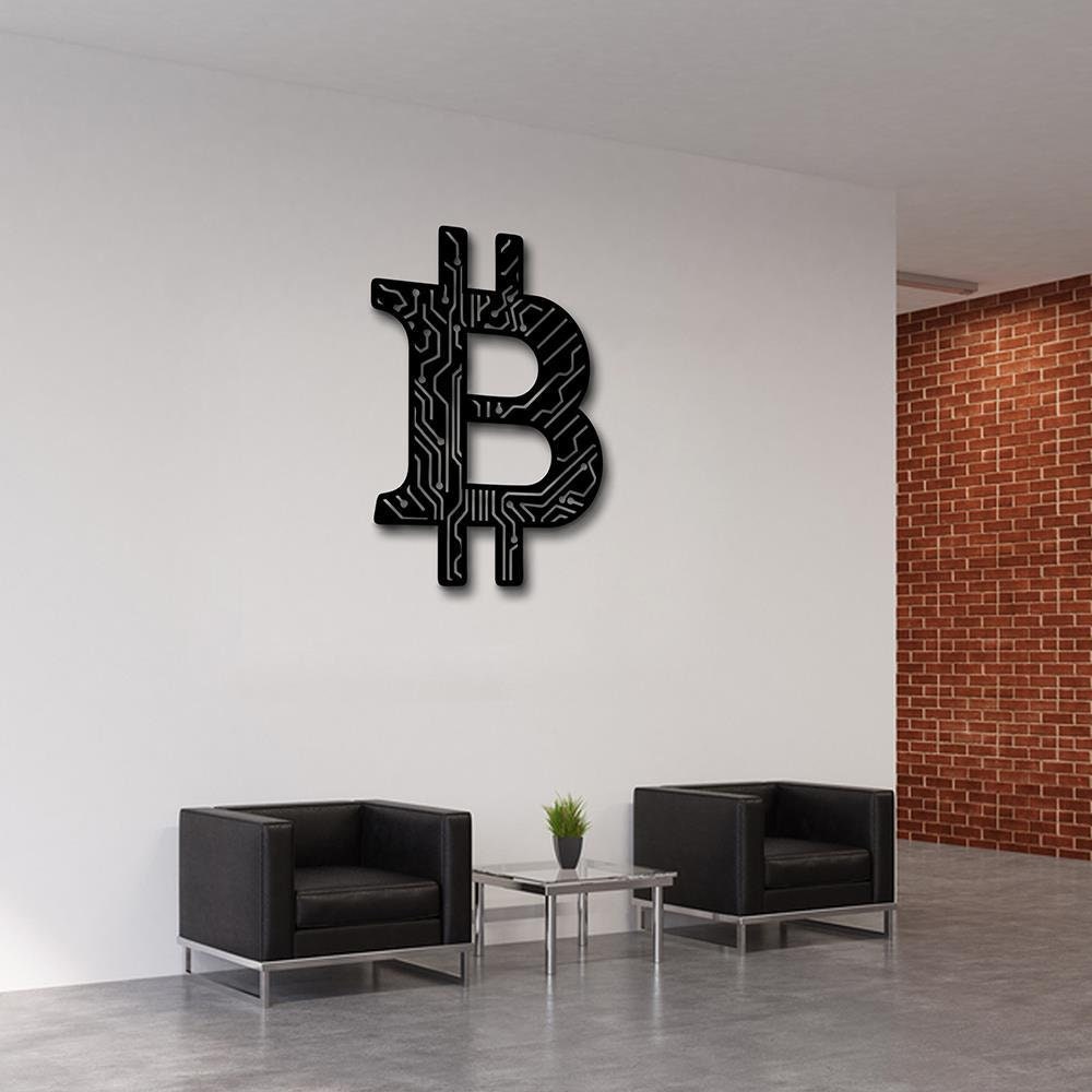 Bitcoin Metal Ledli Duvar Tablosu Aydınlatma
