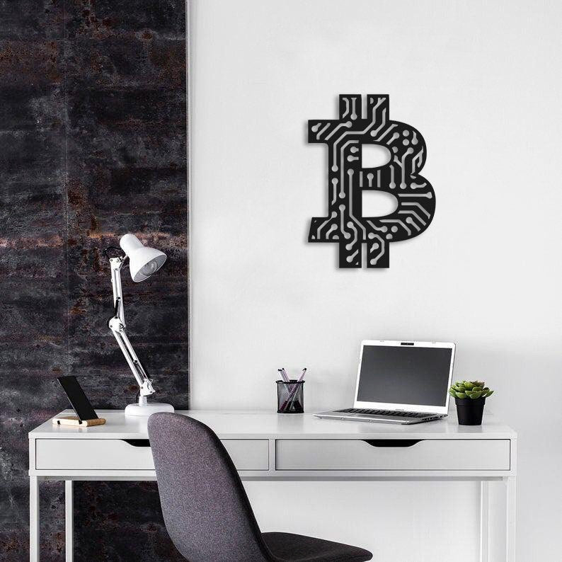 Bitcoin Metal Ledli Duvar Tablosu Aydınlatma