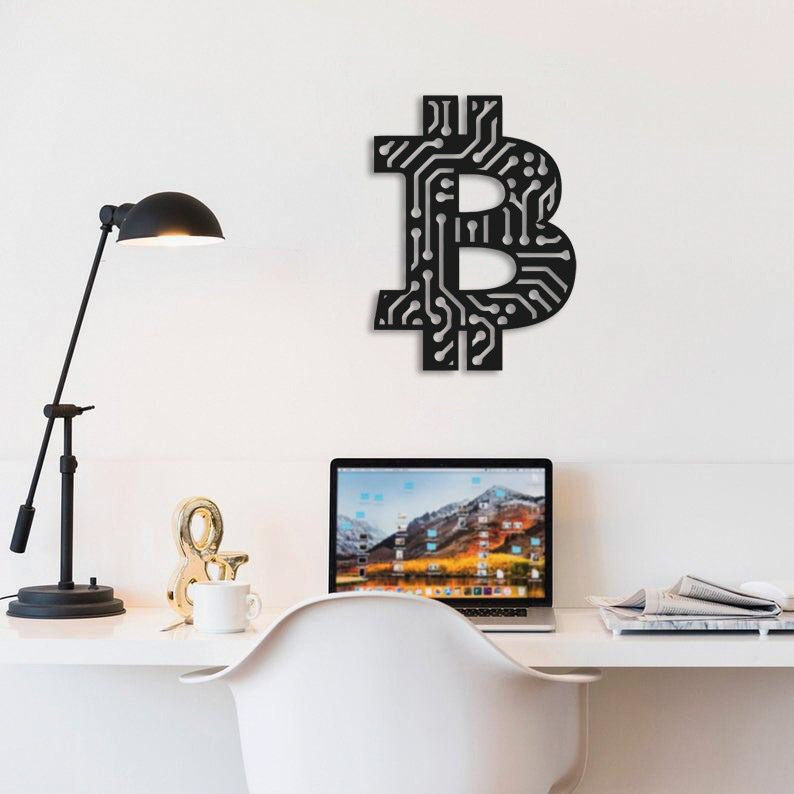 Bitcoin Metal Ledli Duvar Tablosu Aydınlatma