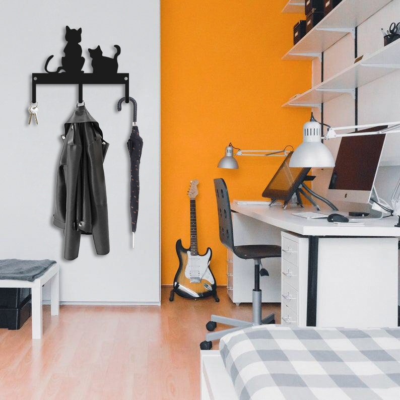 Kediler Metal Duvar Askılığı Portmanto