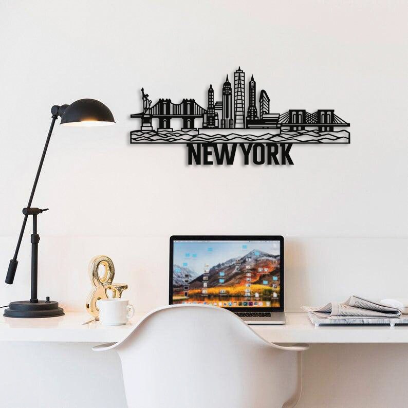 New York Şehri Metal Duvar Sanatı