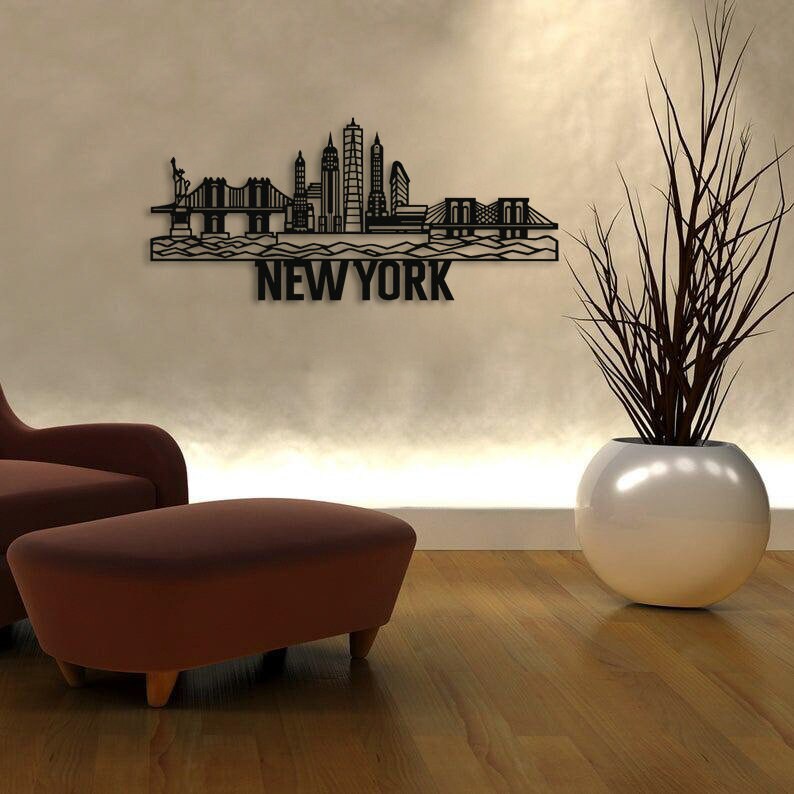 New York Şehri Metal Duvar Sanatı