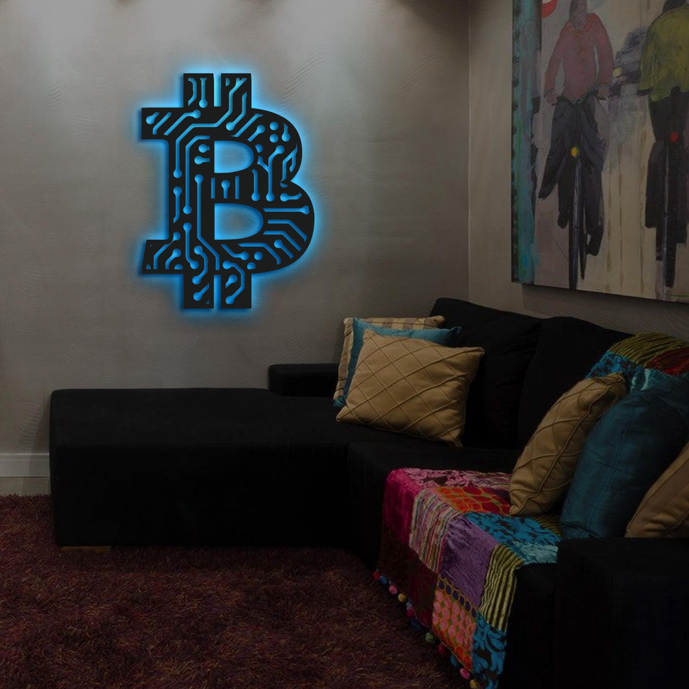 Bitcoin Metal Ledli Duvar Tablosu Aydınlatma