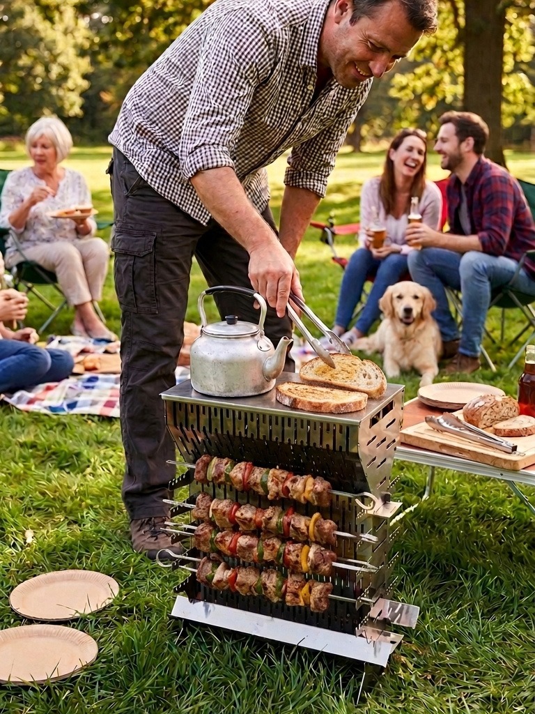 WiseGrill V8 dikey taşınabilir çelik mangal